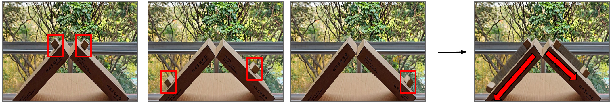 Two blocks of different mass released on identical inclines, arrival times compared