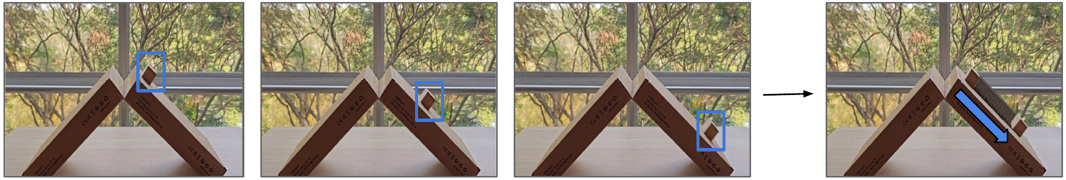Single object sliding down an incline, motion looks plausible